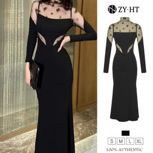 ZY.HT EraVogue เดรสผู้หญิง เดรสสีดำ เดรสแขนยาว เดรสหางปลา เดรสไฮโซ เดรสออกงาน ชุดราตรี เดรสเซ็กซี่ เดรสฝรั่งเศส 20759