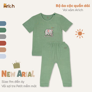 Bộ áo cộc tay quần dài vải sợi tre Arich in hình Elephant cho bé từ 9 tháng đến 6 tuổi