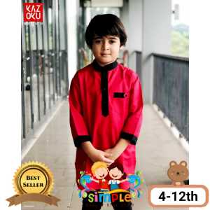 Baju Muslim Anak Laki-Laki Kaz Oku Size 4-12th - Baju Koko Kurta Paling Laris - Warna Hitam, Merah, Kuning, Hijau, Abu-abu, Biru, Krem (STOK TERBATAS)