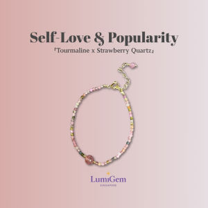 LumiGem Wishberry Natural Crystal Bracelet – Strawberry Quartz Faceted Tourmaline & Chain Accent