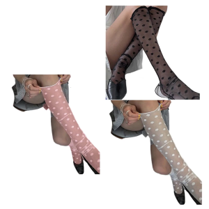 ตาข่ายโปร่งของผู้หญิงถุงเท้ายาวระดับเข่าบางกว่าถุงน่องฤดูร้อนถุงน่องไนลอนจุดเข่า