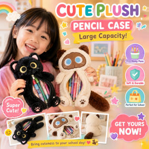 Soft Plush Cartoon Pencil Case Zipper Closure Stationery Bag Large Capacity Storage Pouch Portable