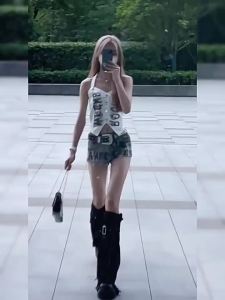 Shipped from China [2025] American Style Retro Low Waist Biker Cotton Shorts for Women Summer New Slimming Design Printed Hot