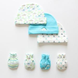 7ชิ้นถุงมือเด็กอ่อนและหมวกชุดทารกชุดของขวัญเด็กแรกเกิดสําหรับเด็กทารก0-6เดือนการ์ตูนน่ารักไดโนเสาร์เด็กหมวกและถุงมือ