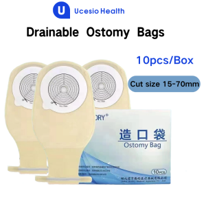 Ucesio 10Pcs ostomy Bags One-piece System Drainable Colostomy Bag 70mm with Clips Carbon Filter Stoma Bag Pouch Ileostomy Disposable Stool Bag