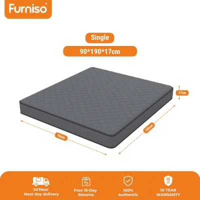 Furniso 17cm Support Spring Mattress - 10-Year Warranty Medium Firm Foam for Ergonomic Comfort