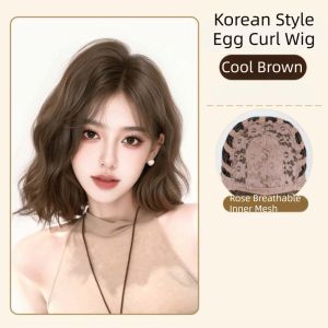 OMQAIO Tổng hợp Tóc giả xoăn kiểu trứng Hàn Quốc Cosplay Lolita Da đầu mô phỏng Tóc giả Bob nhiều lớp Thời trang Lông xù Tóc xoăn ngắn Mùa hè