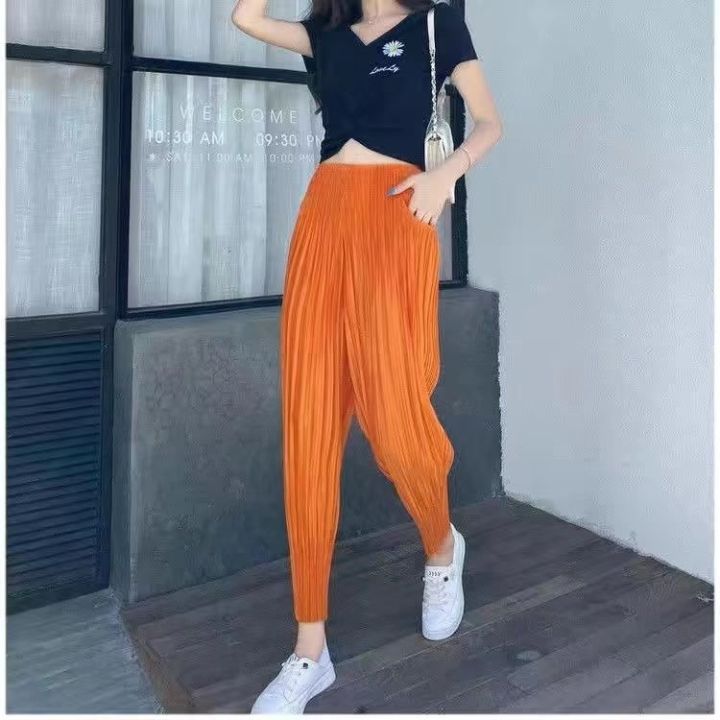 Women's Pleated Casual Slim 2024 Summer Thin Hundred Lantern Nine ...