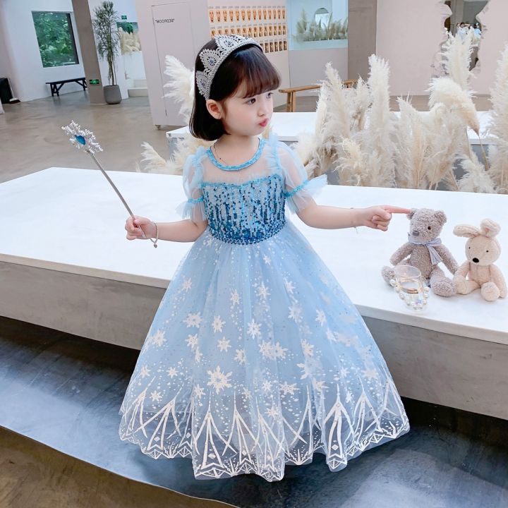 Váy Elsa cho bé gái tay dài, màu xanh ngọc xinh lung linh 2022
