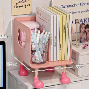 MUNCHX Multi-layer Book Stand Divide Design hollow Bear Book Organizer Creative Desktop Bookshelf Student