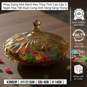 Khay Mứt Tết Thủy Tinh 3 Ngăn Tròn Họa Tiết Đuôi Công Mờ Đựng Bánh Kẹo Quà Tết Sang Trọng