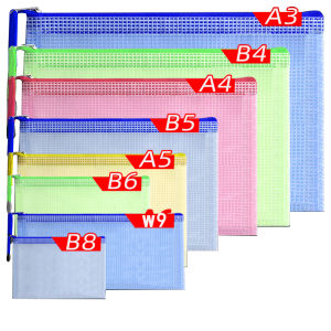 High-quality Waterproof Transparent Mesh Zipper File Bags Size A3/A4/A5/B4/B5/B6/A6/w9/B8 Zipper Pouch Document Bag for Office School Home Travel Pen Bag