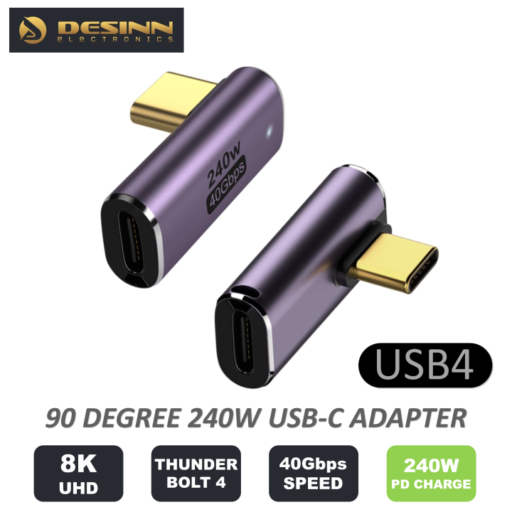 90 Degree Right Angle USB C To USB C Adapter – 40Gbps 100W Fast Charging, Aluminum