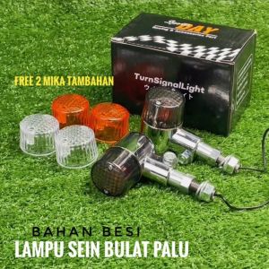 Sein Riting Palu Bulat Crome Besi Double Mika 3 DAY Set Kanan Kiri Import Pnp Motor CB Custom