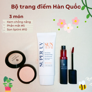 [RẺ VÔ ĐỐI] Bộ trang điểm cho mặt 3 món Hàn Quốc chính hãng Phấn mắt #5+ son liptint #10 + Suncream