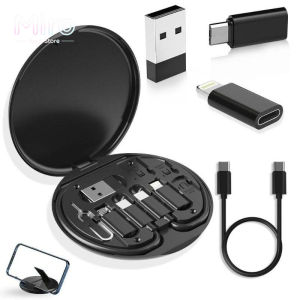 Miro 4-in-1 Multi Port Fast Charging Kit 60W Type C Cable Adapter Set with Phone Stand SIM Card Slot & SIM Eject Pin Portable Universal Travel Charger Organizer for iPhone Android Laptop Digital Gadget Case for Office School Travel