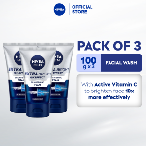 PACK OF 3 NIVEA MEN Facial Wash Extra Bright 10x Effect Foam skincare for men 100g