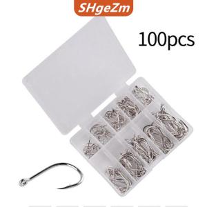 [COD] SHgeZm 100 cái hộp câu cá móc thép carbon vòng tròn duy nhất fishhook câu cá Phụ Kiện