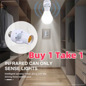 [Local Stock] E27 PIR Sensor Lamp Holder Adjustable Gear 120 Degree Infrared Human Body Sensing E27 Converter Socket Switch Base Gear LED Bulb Lamp Holder In Phleo
