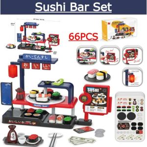 Ready Stock 66PCS Simulation Food Toy Mini Food Sushi Bar Kitchen Playset Kids Toy Girls Pretend Play Toys Music Ligh