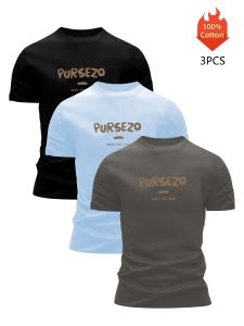 3 Pack T-Shirt Mens 100% Cotton Graphic Printed Tees Funny Summer Blouse Casual Breathable Cool High Quality Clothing