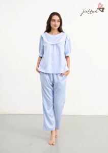 Bộ lửng dài Lụa cổ bèo viền ren mặc nhà JUBBIE - 94086