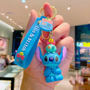 Móc khóa hoạt hình Stitch xanh Silicon treo chìa khóa túi xách balo siêu cute