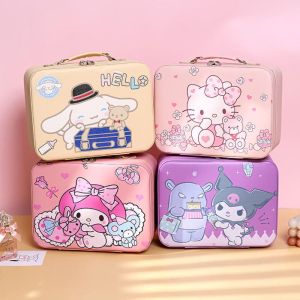 YISHA Mirror Kuromi Cosmetic Bag Suitcase Waterproof Flocked Cartoon PU Cosmetic Case Rectangle Zipper Kitty Handheld Makeup Bag Women