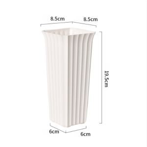 White Plastic Flowerpot Plastic Vertical Stripes Design Plant Pot Flower Vase Desktop Decor Ornament