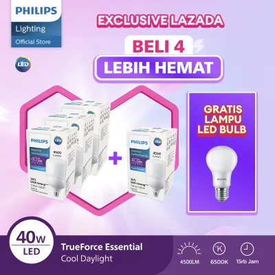 [GRATIS LAMPU] Philips Paket Lampu Lebih Cuan Beli 4 Lebih Hemat LED Radiantline Trueforce 40W 6500k Putih GRATIS Lampu LED Bulb