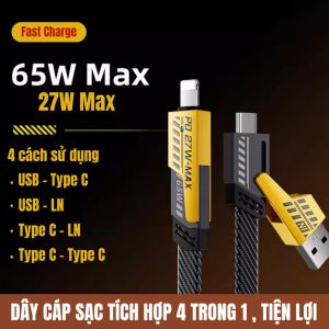 ( GIÁ RẺ ) Dây sạc nhanh 4 Đầu Sạc C-L C-C USB-C USB-L.Cáp sạc siêu nhanh 65W sạc chuẩn cho mọi thiết bị