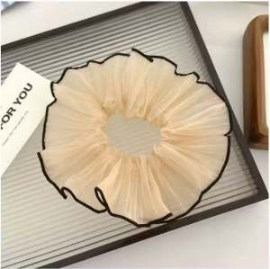YAHOOO Scrunchie Hair Tie with Ruffled Design Pleated Chiffon Hair Tie Womens Korean Fashion High Ponytail Hair Tie