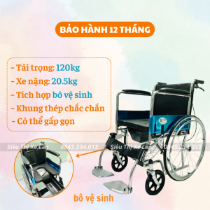 Xe Lăn Cho Người Già Có Bô Vệ Sinh Lucass X89 – Xe Lăn Khung Thép Có Thể Gấp Gọn Da Simili Dễ Dàng Vệ Sinh | Bảo Hành 12 Tháng
