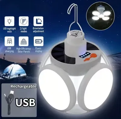 [พร้อมส่ง] โคมไฟ LED แคมป์พลังงานแสงอาทิตย์โคมไฟเต็นท์พร้อมตะขอชาร์จไฟผ่าน USB กันน้ำไฟพับได้แบบพกพาสำหรับกลางแจ้งเต็นท์บ้านลานบ้านในร่มไฟฟ้าดับ 2029