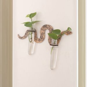 SHUBA Wooden Hydroponic Planter Shelf Home Ornaments Vase Wall Decoration Water Plant Tube Stand Hollow Out Flower Pot Home Decor