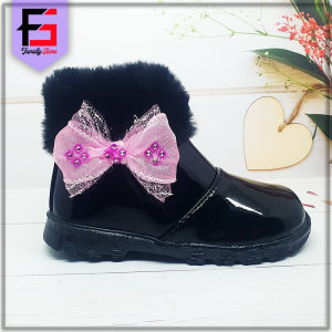 Sepatu Boots Bulu Anak Perempuan Pita Cute / Sepatu Boots Resleting Anak Balita Cewek Fashion Trendy