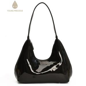 【New Arrival】Women PU Shoulder Bag Fashion Underarm Bag Large Capacity Glossy Carrying Bag Trendy Tote Handbag Simple Shoulder Purse
