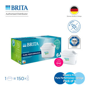 BRITA Water Filter Cartridge MAXTRA PRO Pure Performance (All-in-1) Pack 6 | Original refill for all BRITA jugs for pure tasting water - filters micro impurities PFAS chlorine limescale & metals