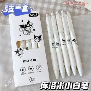 5pcs Set Sanrio Little White Pen Press Neutral Pen Kuromi Cinnamoroll My Melody Student Exam Quick Dry Black Pen 0.5 Carbon Water Pen