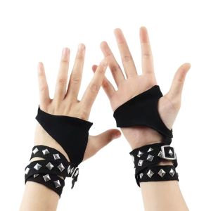 HPVDBP Black Metal Rivet Gloves Y2K Harajuku Fingerless Mittens Cool Hip hop Half-finger Gloves Women