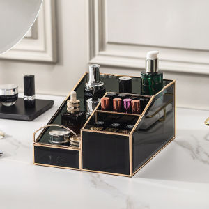 Casegraceเคลือบสีดําเคลือบสีดําเครื่องสําอางมัลติฟังก์ชั่นกล่องเครื่องสําอางหลายตัวแปรกล่องเครื่องสําอางโต๊ะห้องน้ํากล่องเครื่องสําอาง