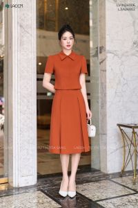 Juyp dáng A ôm hông thiết kế cao cấp Laeem DesignLJ1A24002 chất liệu vải đũi xước dáng A ôm hông xếp ly