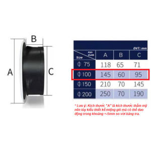 Phụ kiện cho máy hút mùi thông gió đường ống: Miệng gió trong nhà âm trần nhựa ABS D100 D150 D200 - FELLA