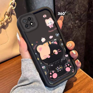 FOR เคส เคสสำหรับ OPPO A53 2020 เคสศัพท์ เคสนิ่มซิลิโคนกันกระแทก ดีไซน์ใหม่สวยงาม ลายการ์ตูนแมวพร้อมที่วางกระจก JTMMZJ01