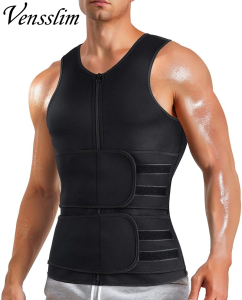 Sauna Vest for Men with Waist Trainer Zipper Neoprene Sauna Sweat Suit Tank Top Workout Waist Trimmer Shirts