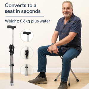 Outdoor Folding Crutch Chair Walking Seat Stick Elderly Portable Walking Cane Stool Walking Cane Tada Chair Strong Durable拐杖椅