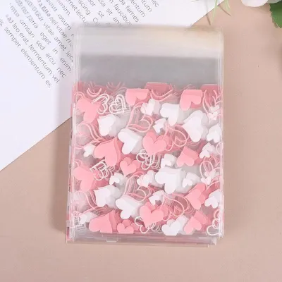 100Pcs Heart Shaped Transparent Candy Bag Biscuit Snacks Plastic Bag Baking Packaging Self-adhesive Gift Packaging