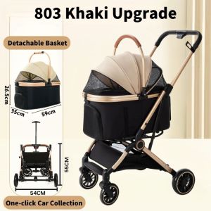 【Ready Stock】Pet Stroller Foldable Dog Cat Carrier 4 Wheels Lightweight Detachable Trolley Increase Space Suitable For Families With Multiple
