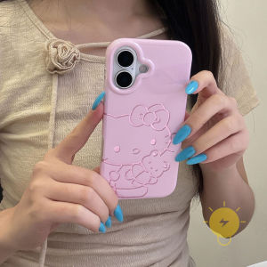 For iPhone 16 Pro Max Case TPU Pink Kitty Phone Case For iPhone 15 Cover 手机壳 Aesthetic Korean Cute