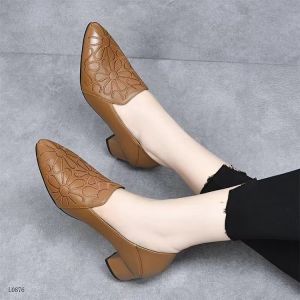 Free Shipping Spring And Autumn Deep-Toe Pointed-Toe Mid-Heel Fashionable Mid-Heel Work Shoes Wedge Heel Spring And Autumn Embroidered Flats For Women